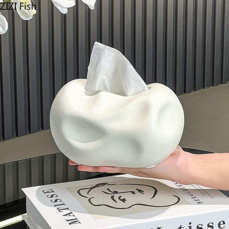 Kreativ Keramisk Servettlåda med Ojämn Yta Kaffebord Skrivbordsdekoration Minimalistisk Servettlåda Nattduksbord Pappershandduksfodral