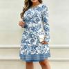 Women's V-Neck Long Sleeve Floral Print Dress with Pockets for Casual Wear