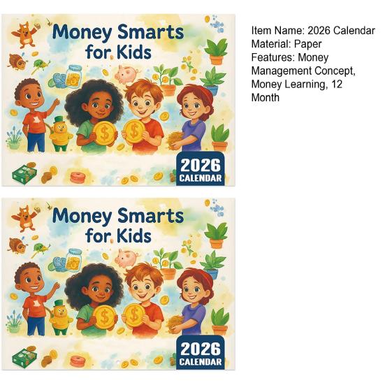 2026 Money Smarts for Kids Calendar Money Learning Monthly Planner with Colorful Illustrations And Money Management Concept for Classroom Home