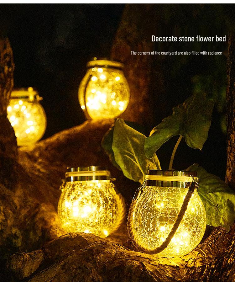 Solar-Powered Glass Crackle Hanging Garden Light – Creative Christmas Mason Jar Decoration
