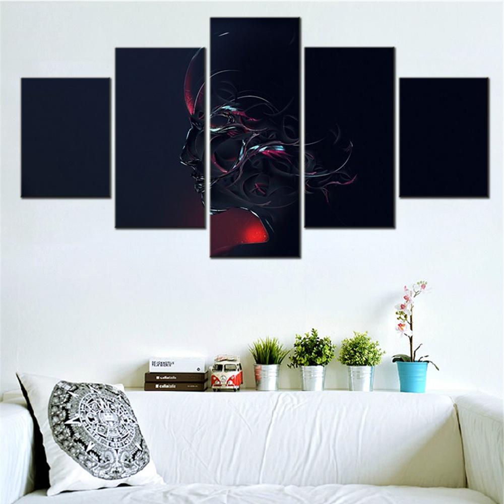 5 Pieces Canvas Wall Arts Poster Painting Digital Art Abstract Face Wallpaper Picture Print Living Room Mural Bedroom Artwork