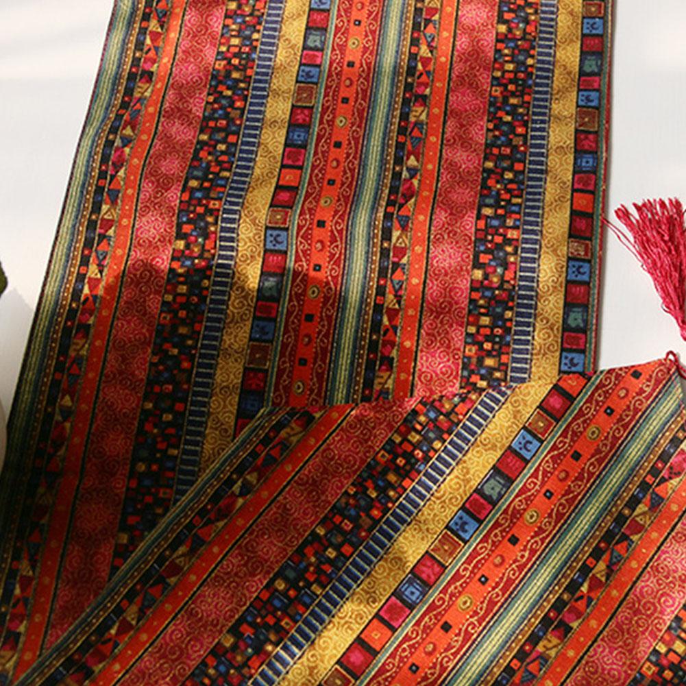 ראנר שולחן דגל שולחן פסים מכותנה ופשתן לאומי עם ציציות לקישוט שולחן ביתי