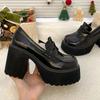 Super High Heels Loafers Frauen 2024 Frühling Patent Leder Chunky Plattform Pumpen Frau Slip Auf Schwarz Jk Uniform Schuhe Mary janes