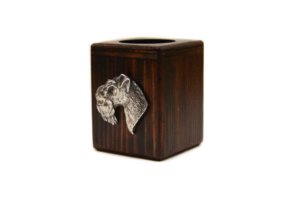 Kerry Blue Terrier, Irish Blue Terrier I - wooden candle holder with a dog, a unique souvenir after losing a dog, a handicraft from the Art-Dog brand