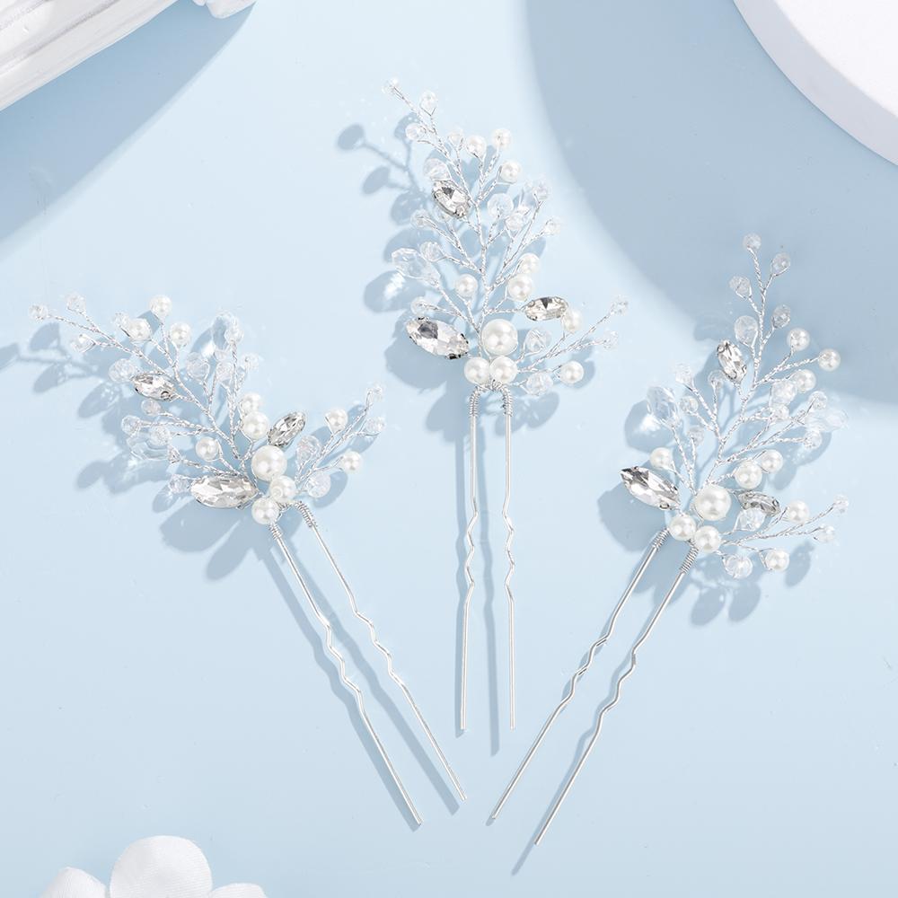 

3 шт. Жемчужная стразовая свадебная заколка для волос ручной работы серебристого и золотистого цвета, свадебные шпильки для волос, аксессуары для волос для вечеринки для женщин и девушек, тиары