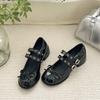 Fashion French Vintage Block Heel Mary Jane High Heels 2025 New Spring and Autumn Shallow Bow with Skirt Small Leather Shoes