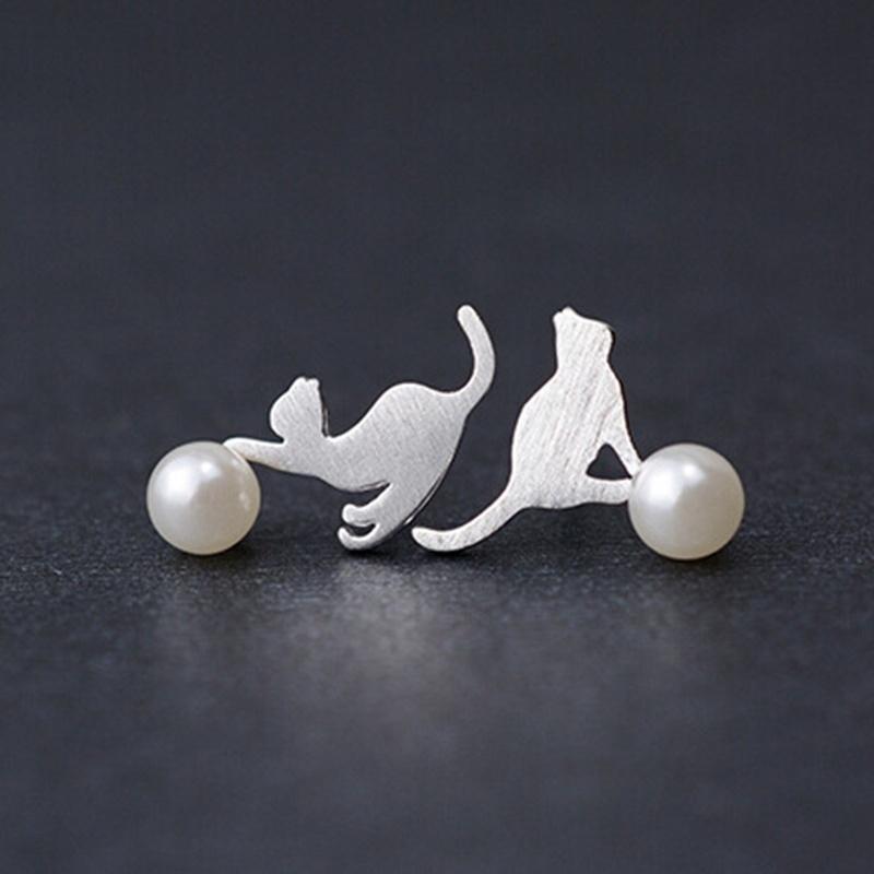 

Гипоаллергенные Асимметричные Серьги-пусеты с Жемчугом в виде Кошки, Креативные Животные, Котенок