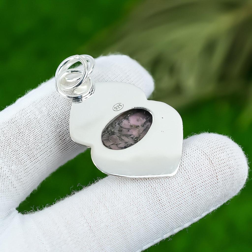 Womens day Deal Oval Rhodonite Stone Bezel Sister Pendant 925 Sterling Silver