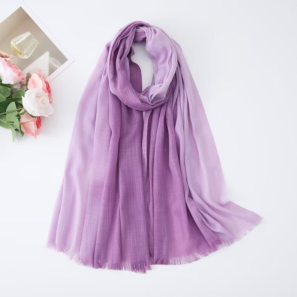 Japanese Off-white Gradual Change Literary Polyester Spring and Summer Thin New Summer Sunscreen Scarf White Shawl Silk Scarf Yarn