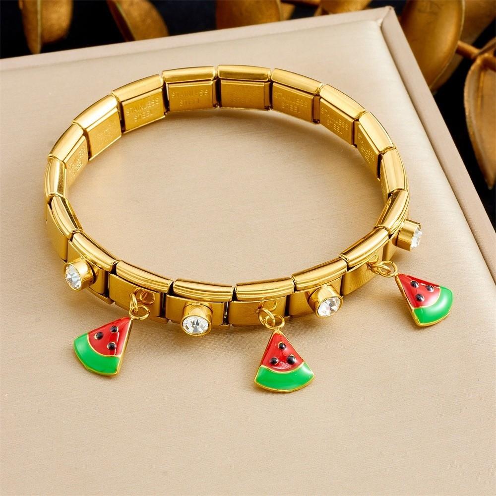 Crystal Fruit Pendant Bangle Elastic Stainless Steel Bracelet Geometric Square Bracelet  Vacation