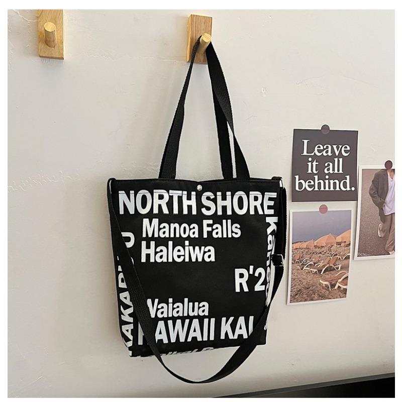 

New casual literary handbag simple letter printed canvas bag fashionable shoulder women s bag