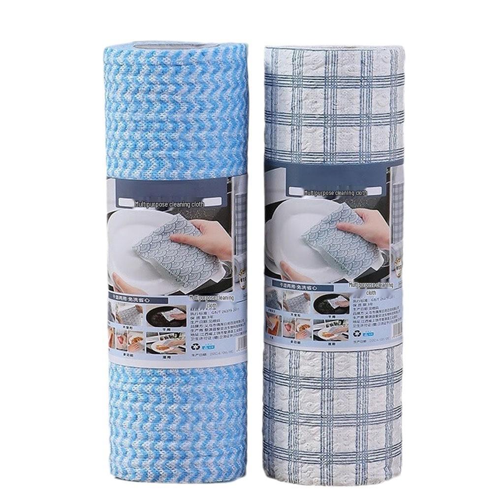 Doppelverwendbares blau kariertes Vlies-Geschirrtuch: Trocken/Nass, Waschbar, Antihaftbeschichtet