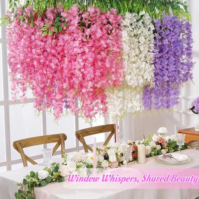Glyzinie Hängende Blumen Künstlich Gefälscht Dekorative Ranke Girlande für Schlafzimmer Wanddeko Üppiges Grün Gefälschte Blumenranken 115cm