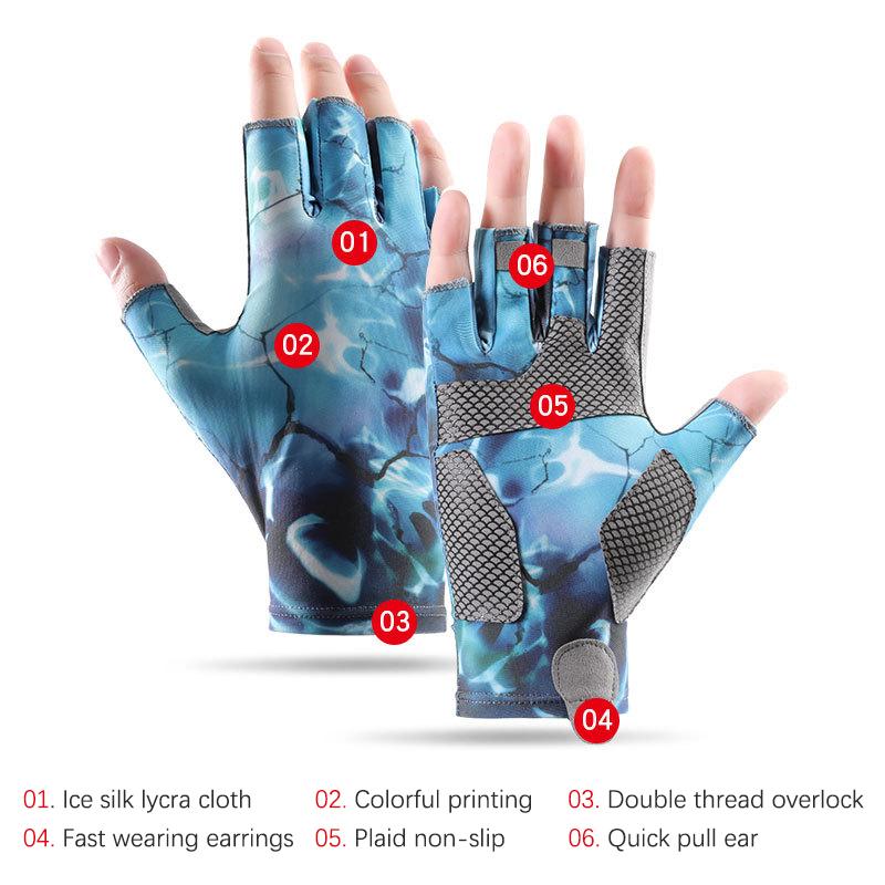 Men'S Summer Fishing Anti-Slip Wearable Cool Outdoor Professional Fishing G10-Dy Half Finger Gloves Ice Silk Breathable Soft Uv