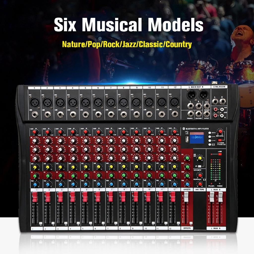 12 Channel Bluetooth Live Studio Audio Mixer Mixing Console w/ USB XLR Input 48V Black