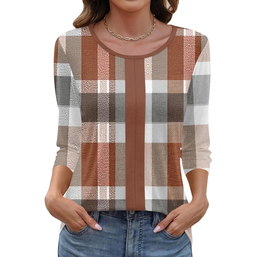 Top elegant pentru femei, casual, cu mânecă trei sferturi, cu guler imprimat, pulover