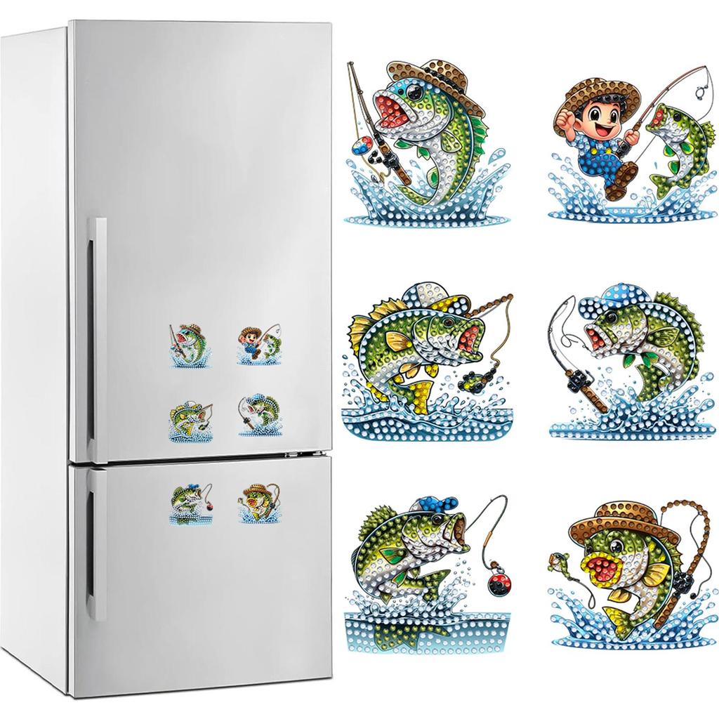 6pcs DIY DIY Art Fridge Magnet Refrigerator Sticker Refrigerator Diamond Art Magnets for Beginners Gifts Home Car Garage Decors