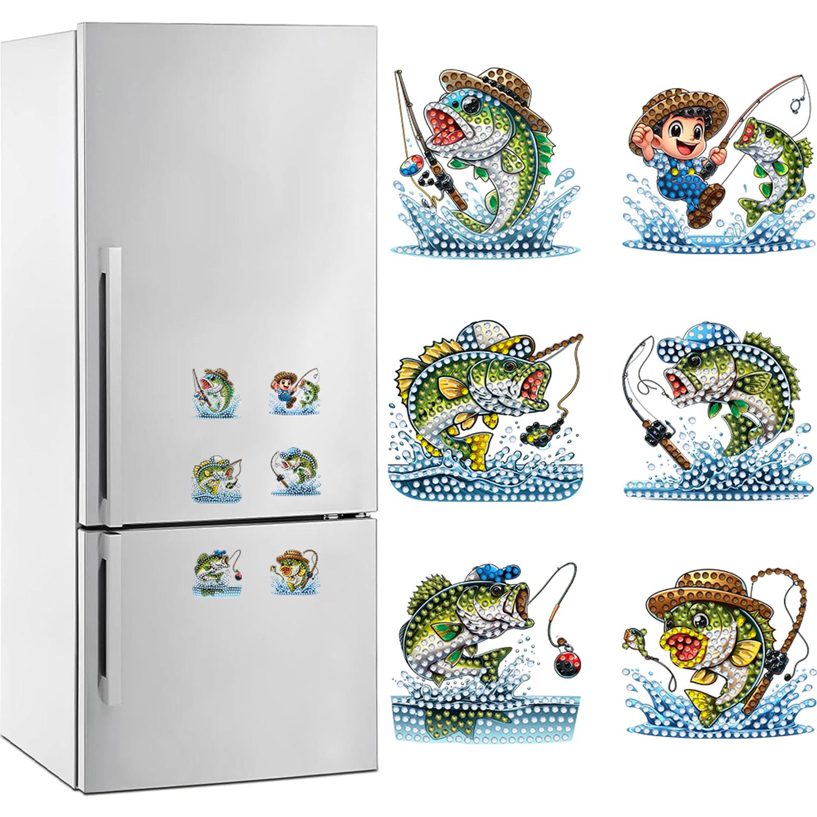 

6Pcs Acrylic Special Shape Fishing Diamond Painting Refrigerator Magnet Diamond Painting Fridge Magnet for Adults Kids Beginners