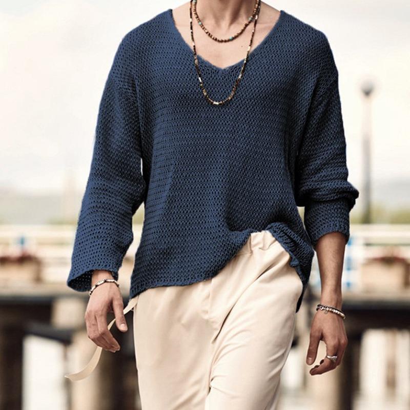 Men's Solid Color Long Sleeve Knitted Sweater