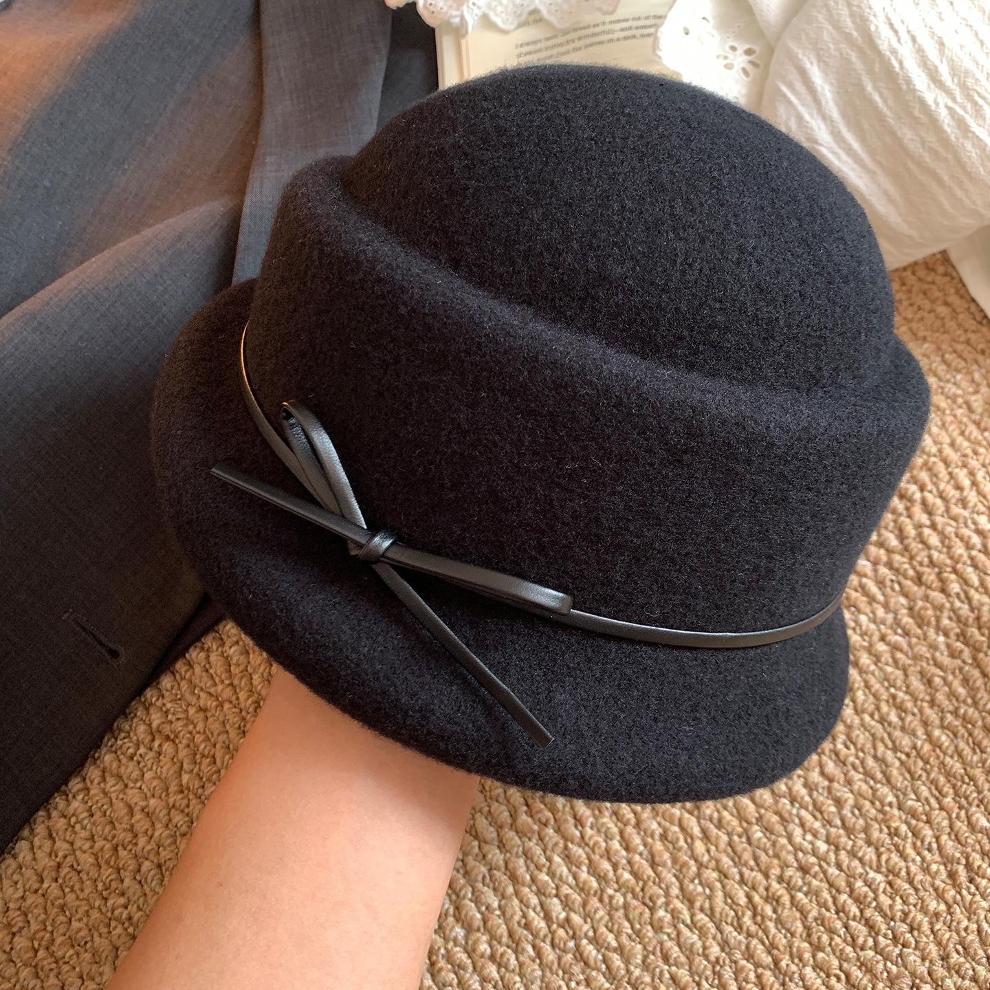 

Бантик Шерстяная Учеба за границей Тысяча Золотых Стиль Цилиндр Женский Осень и Зима Стиль Хепберн Берет Французская Элегантная Шляпа Рыбака M（56-58cm）