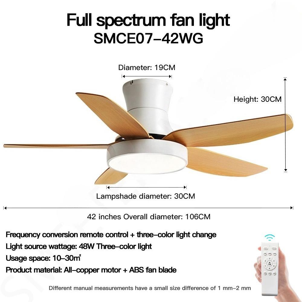 42" 52" Lamp Frequency Conversion Remote Control Ceiling Fan Light Balcony Fan Ceiling Fan With Light LED Full Spectrum Fan