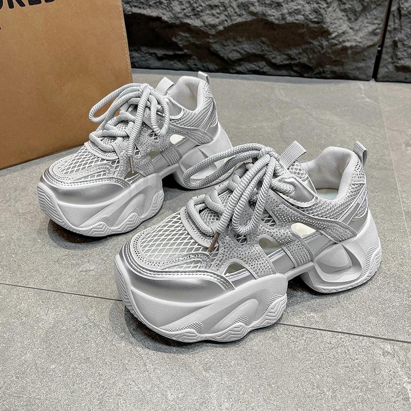 Mode Europäische Station Daddy Schuhe Damen 2025 Sommer Neue Plateau Erhöhte Lässige Sneaker Vielseitige Atmungsaktive Mesh Schuhe