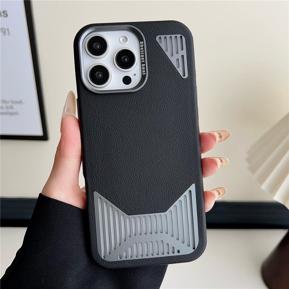 

Heat Dissipation Aluminum Leather Case for iPhone 16 Pro Max 15 Plus 14 13 12 Pro Wireless Magnetic Charging Plating Hard Cover for iPhone12 чёрный