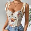 Sense Fishbone Corset Cross-Border European, American and French Style Floral Vintage New Arrival Print Contrast Color Slim-Fit Lace Up Camisole