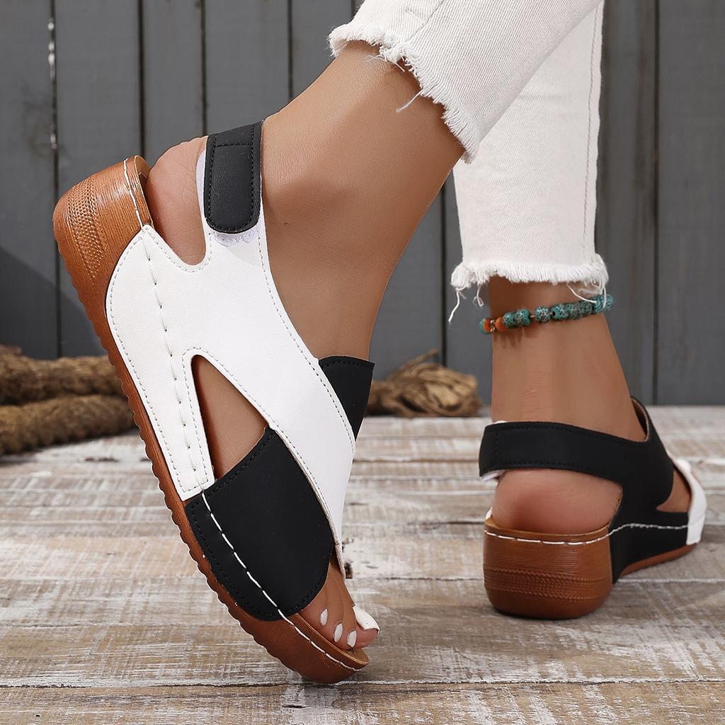 Fashion Mix Color Wedge Sandals for Women Summer Comfortable Non Slip Beach Shoes Woman PU Leather Platform Roman Sandalias Mujer