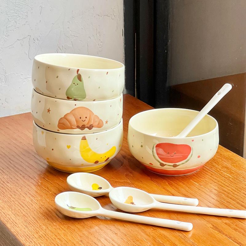 Stoviglie carine in ceramica sottosmalto stile cartone animato Ciotola per riso in ceramica anguria ad alto valore Ciotola piccola Ciotola per zuppe e noodles Ciotola personale speciale