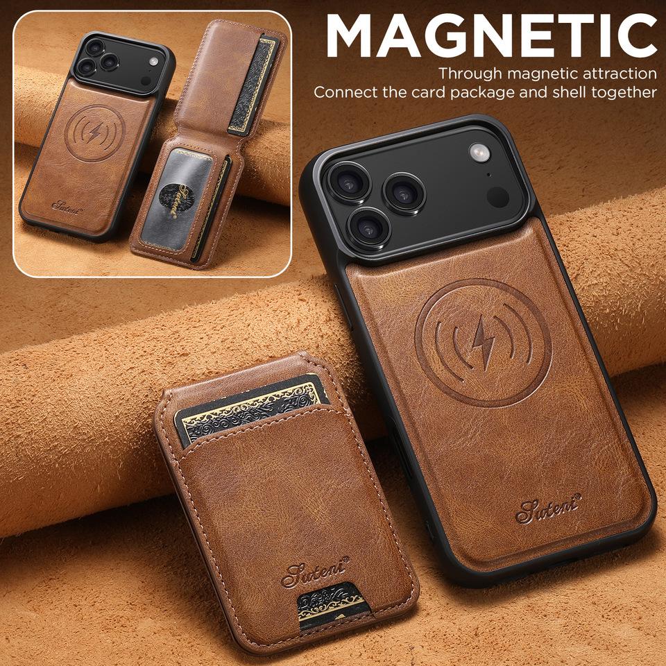 For Magsafe Case For iPhone 17 Pro Max 14 12 13 15 16 Pro Max Plus Leather Wallet Card Holder Slots Magnetic Back Cover K0026
