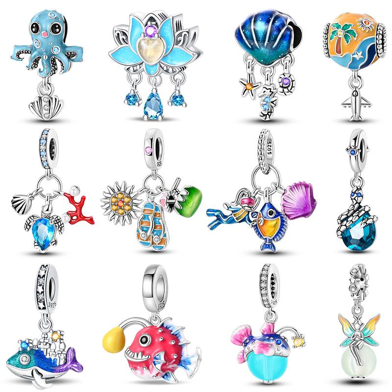 Summer Charmscopper Luminous Lantern Fish Whale Ocean Beach Beads Fit 3Mmoriginal Bracelet Diy Cool Jewelry Making