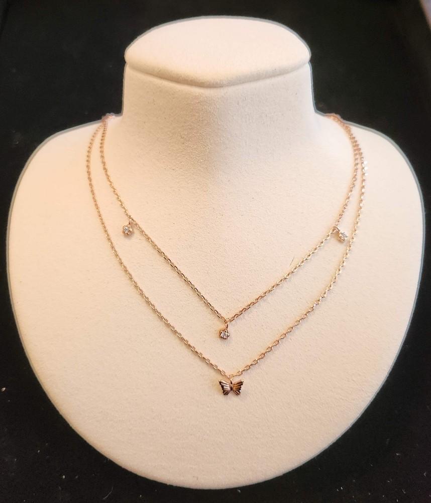 2 Row Necklace w/Butterfly - Rose Gold Dipped Unisex T-Shirt XL