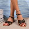 Fashion Rivets Women's Flat Sandals Large  Brown Butterfly Beach Shoes New 2025 Rubber Sole Open Toe