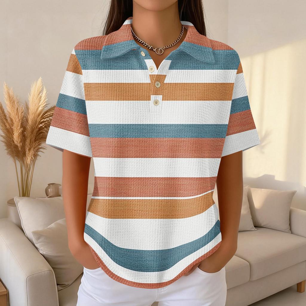 Women's Fashion Casual Lapel Short Sleeve Color Shirt Women's Up Tops