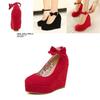 Elegant And Trendy New Fashion Women's Bow Tie Ankle Heel Platform Wedge Shoes