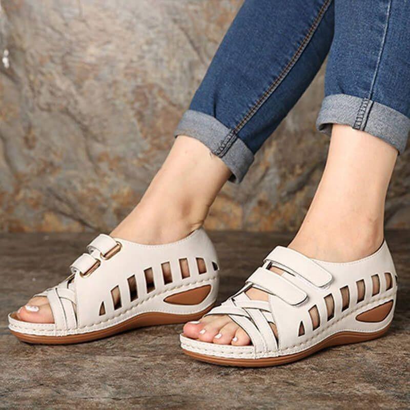 2024 New European and American Foreign Trade Large Size Women's Shoes Hollow Velcro Large Size Wedge Independent Station Sandals Mixed Batch