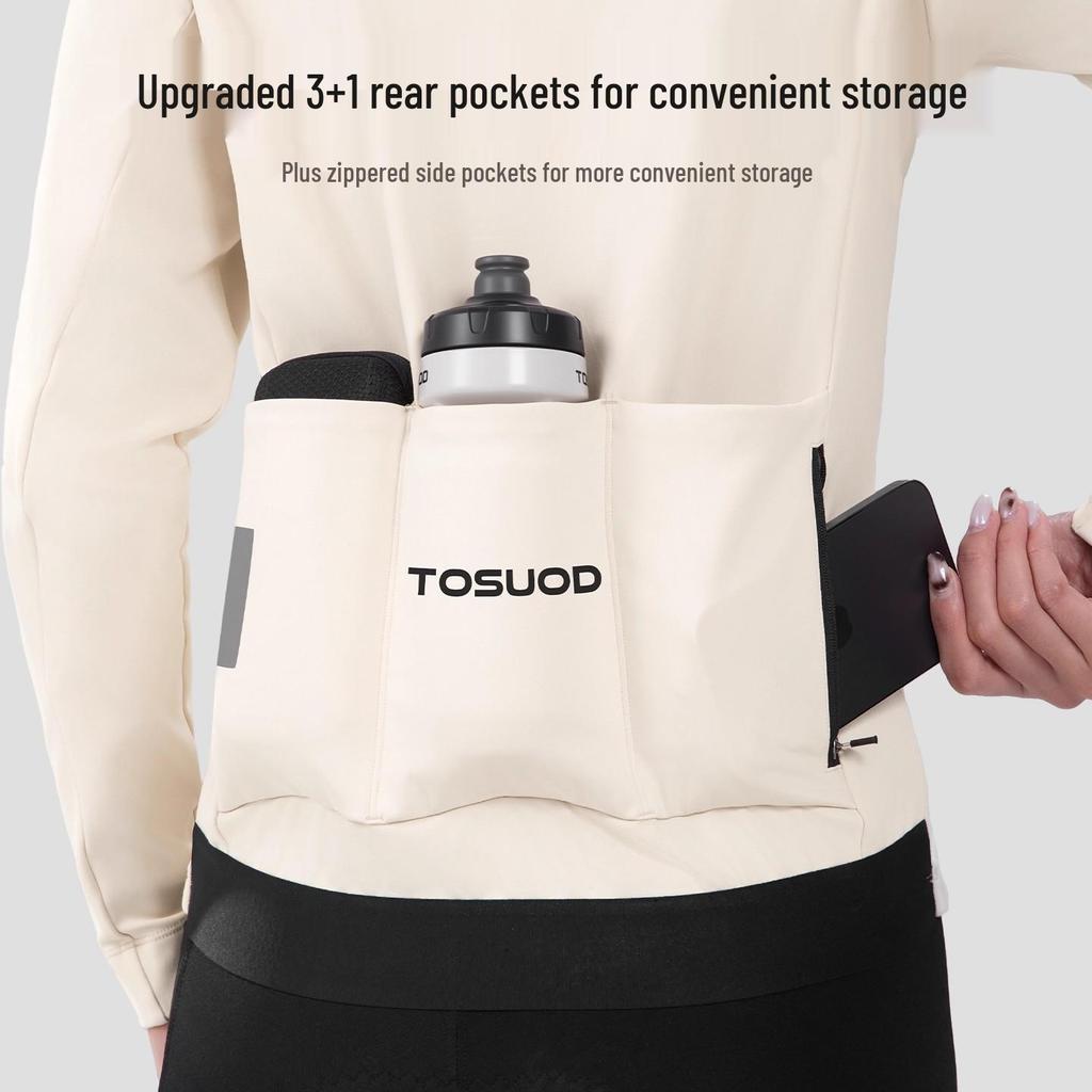 TOSUOD Unisex Windproof Cycling Jersey - Long Sleeve, Velvet-Lined, for Autumn/Winter Warmth