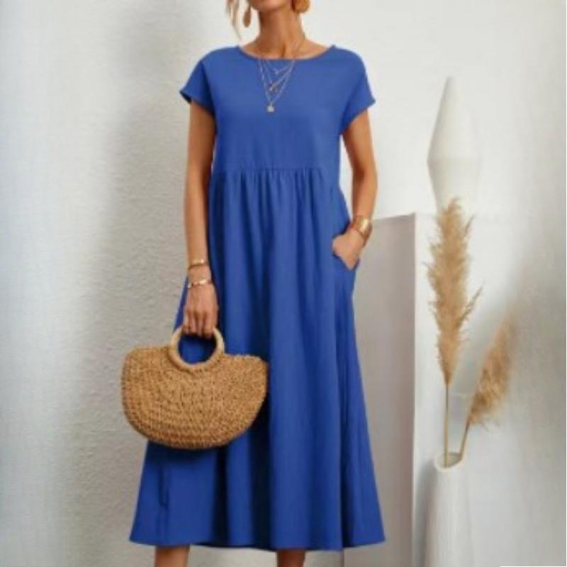 

GMXIA Однотонные свободные женские платья из хлопка и льна без рукавов с карманами-заглушками L синий