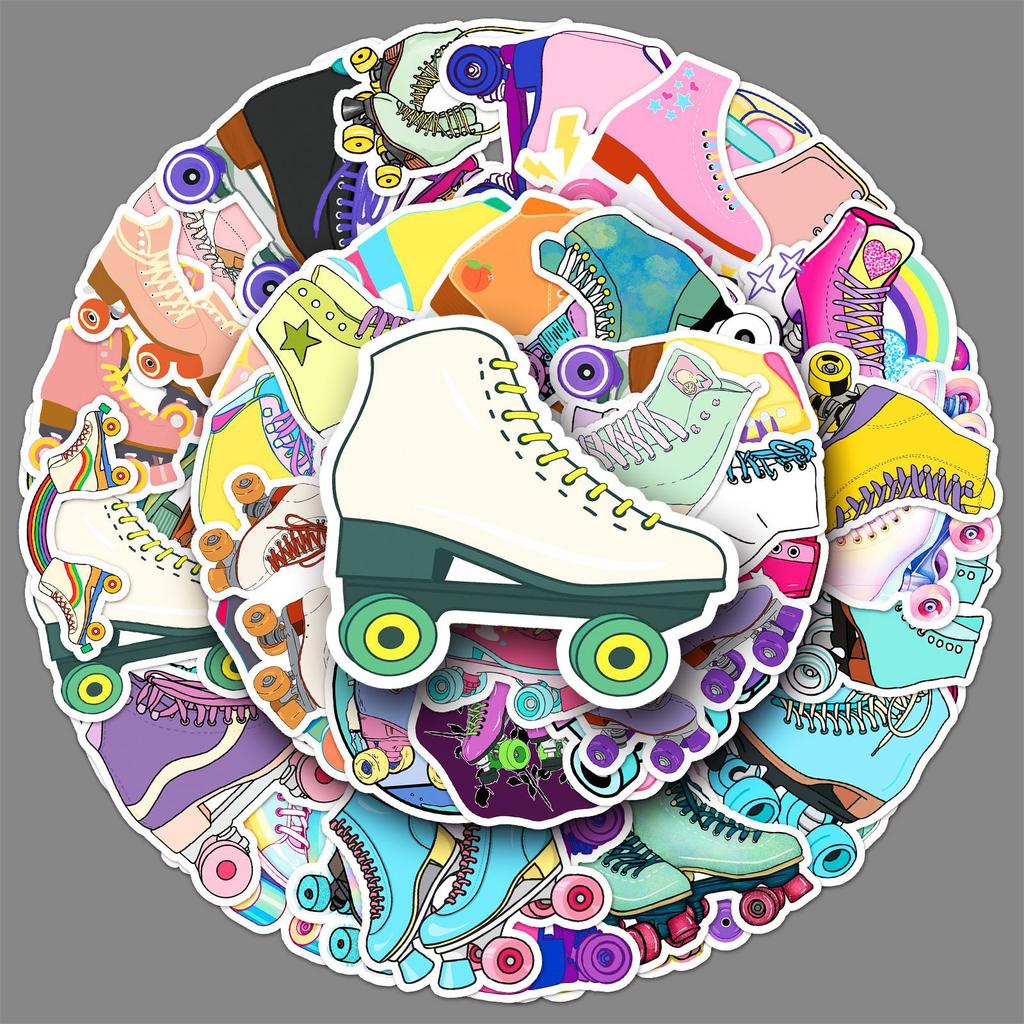 50 Roller Skates Doodle Stickers Personality Trend Cool Play Decoration Mobile Suitcase Water Cup Waterproof Stickers