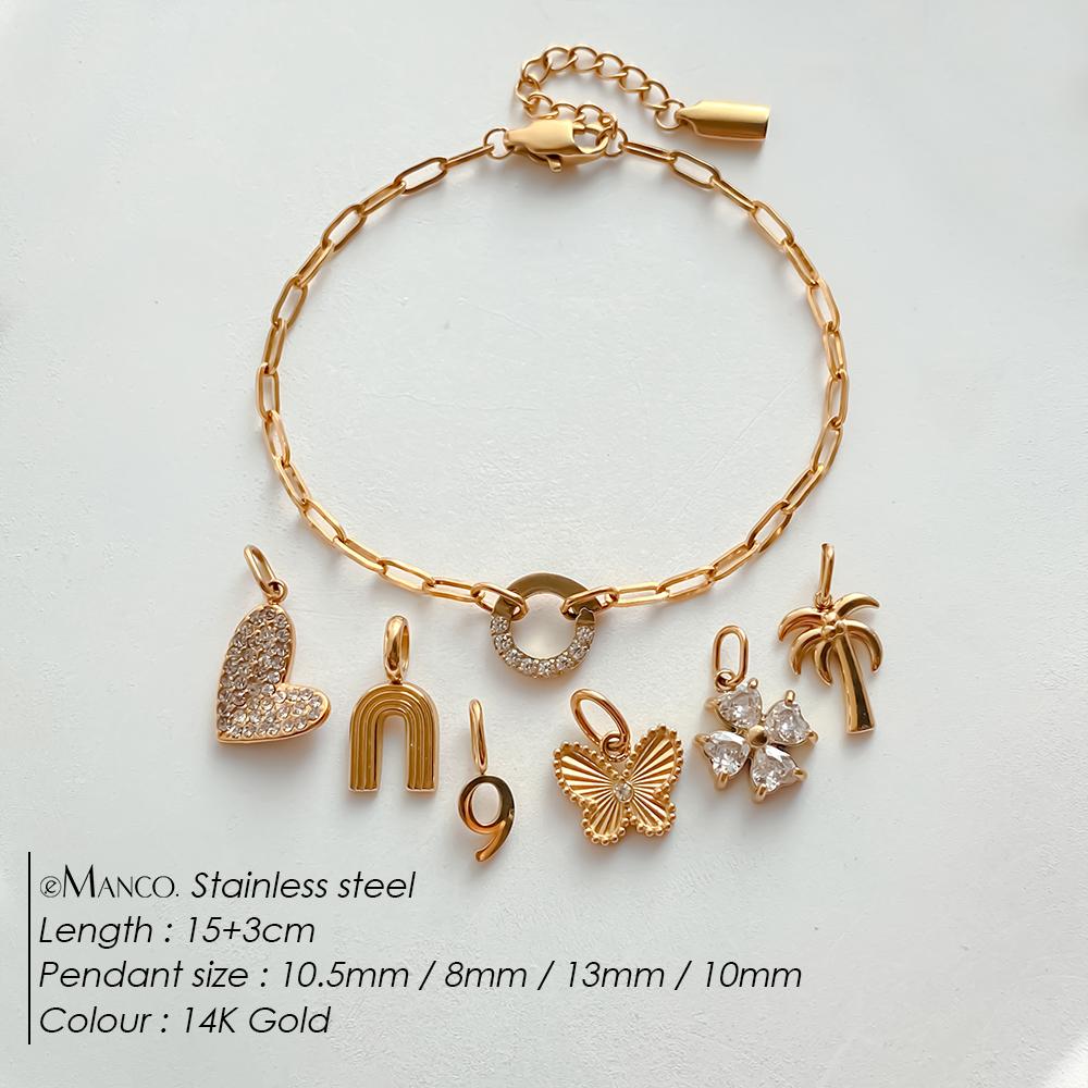 EManco DIY Personalized Pendant Bracelet Stainless Steel Gold Color Non-Fade Heart Butterfly Tree Rainbow Clover Dropshipping