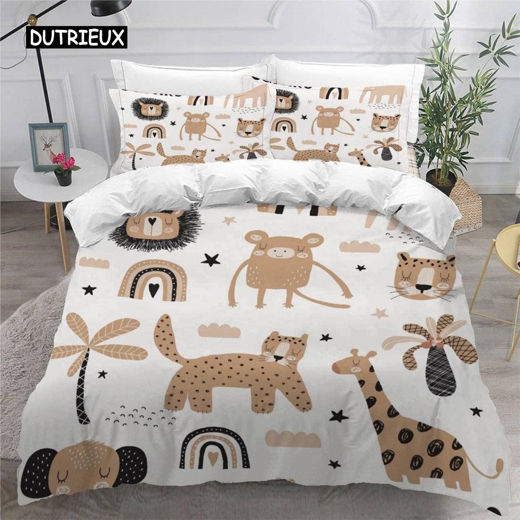 Jungle Animals Duvet Cover 3D Cartoon Forest Bedding Set for Kids Girls Soft Microfiber Quilt Cover with Zipper Closure