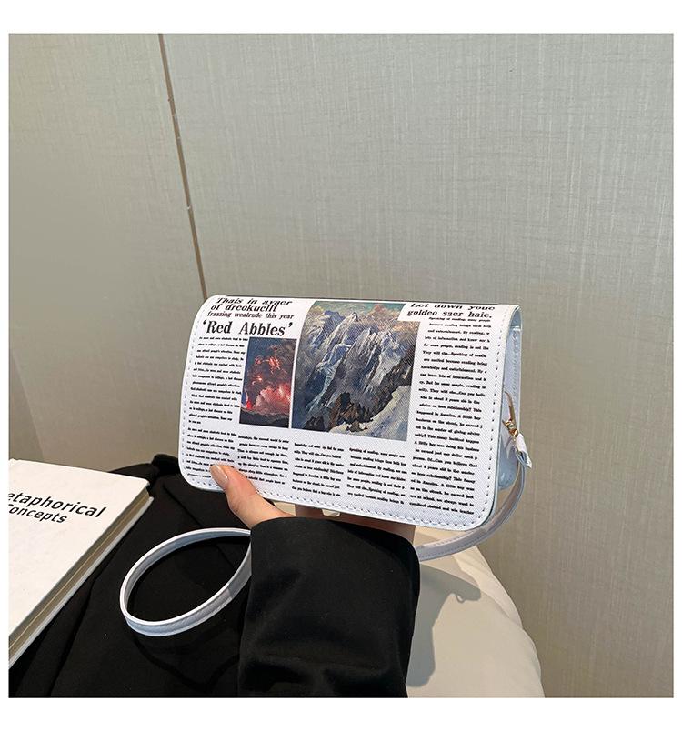 Newspaper Wind 2025 Personalized New Fashion Simple Design Trend Summer Shoulder Crossbody Women's Small Square Bag