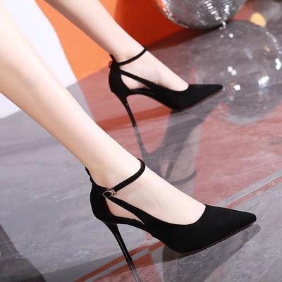 One-word Buckle Strap Stiletto Single Shoes Women's New Sexy Fashion Single Shoes Large Size Hollow Pointed High Heels