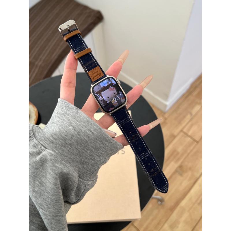 Colorful Woolen Plaid Leather Strap for Apple Watch Series 10/9/8/7/SE