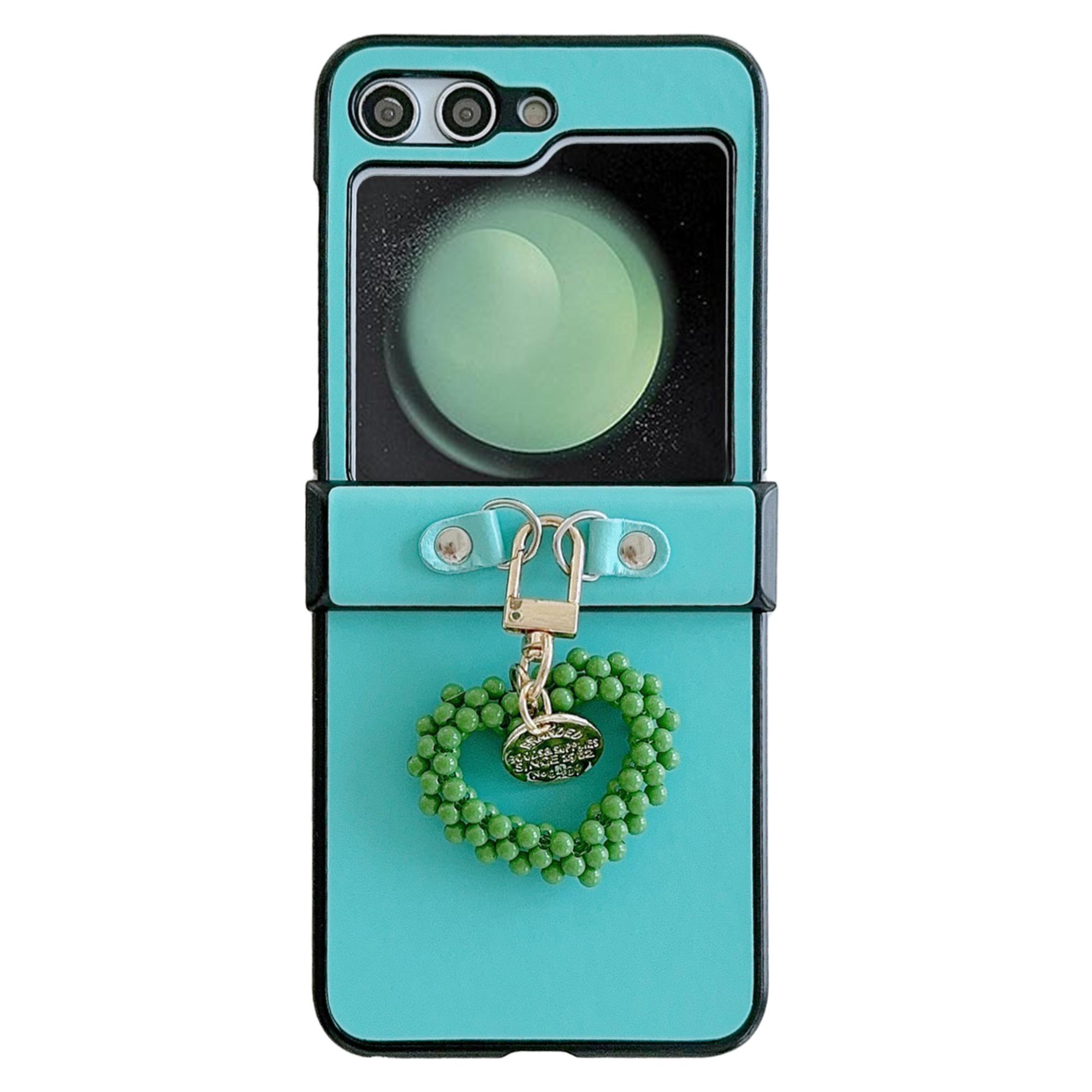 

For Samsung Galaxy Z Flip5 5G Phone Case PC+PU Leather Protective Cover with Love Heart Pendant A