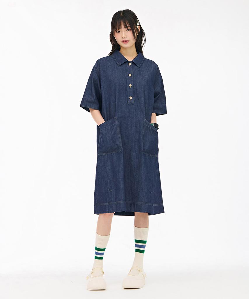 Chase Cult Women'S Denim Shirt Collar Dress - Navy