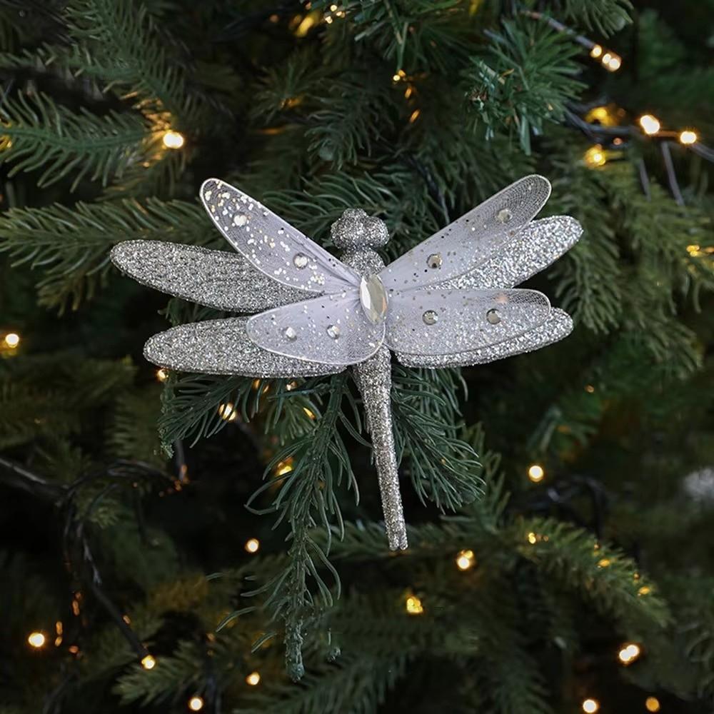 New Glitter Christmas Artificial 25cm Fabric Plastic Christmas Hanging Decoration Sparkling with Clip Christmas Gift