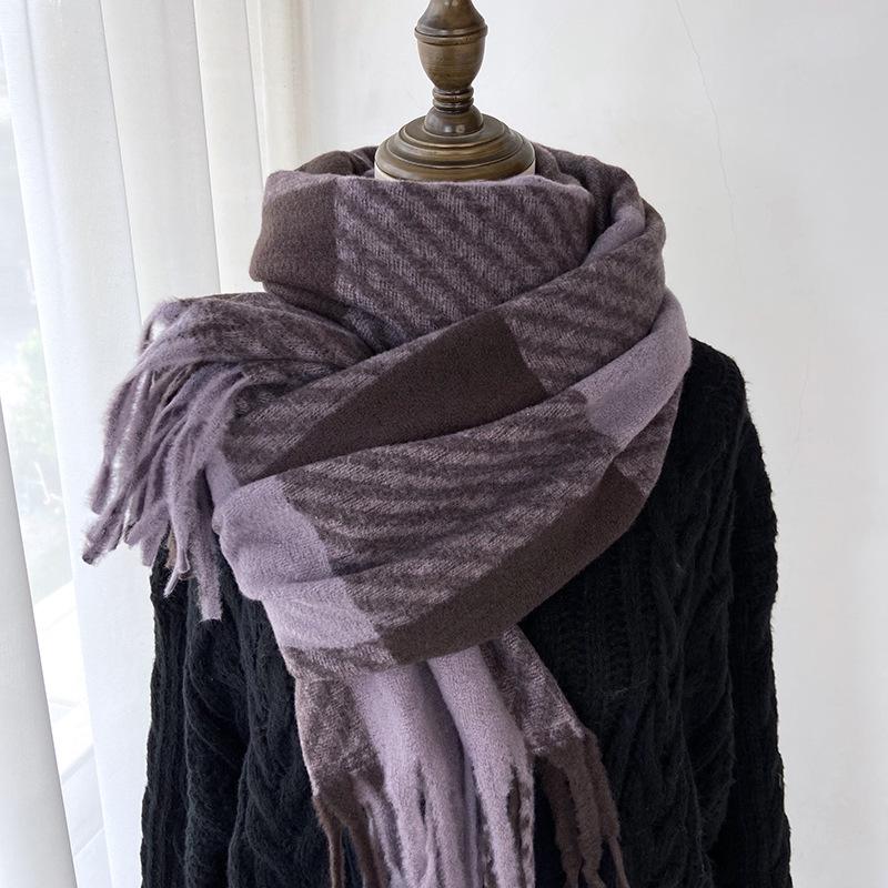 Ullrutete skjerf for kvinners vintervarme, allsidig sjal, bursdagsgave, julegave, ren ullskjerf