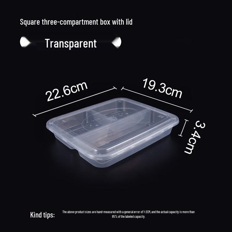Disposable 3-Compartment Square Food Containers